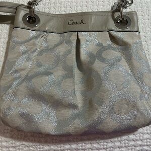 Coach Womens Ashley Signature Purse Silver Cream Handbag - great condition.